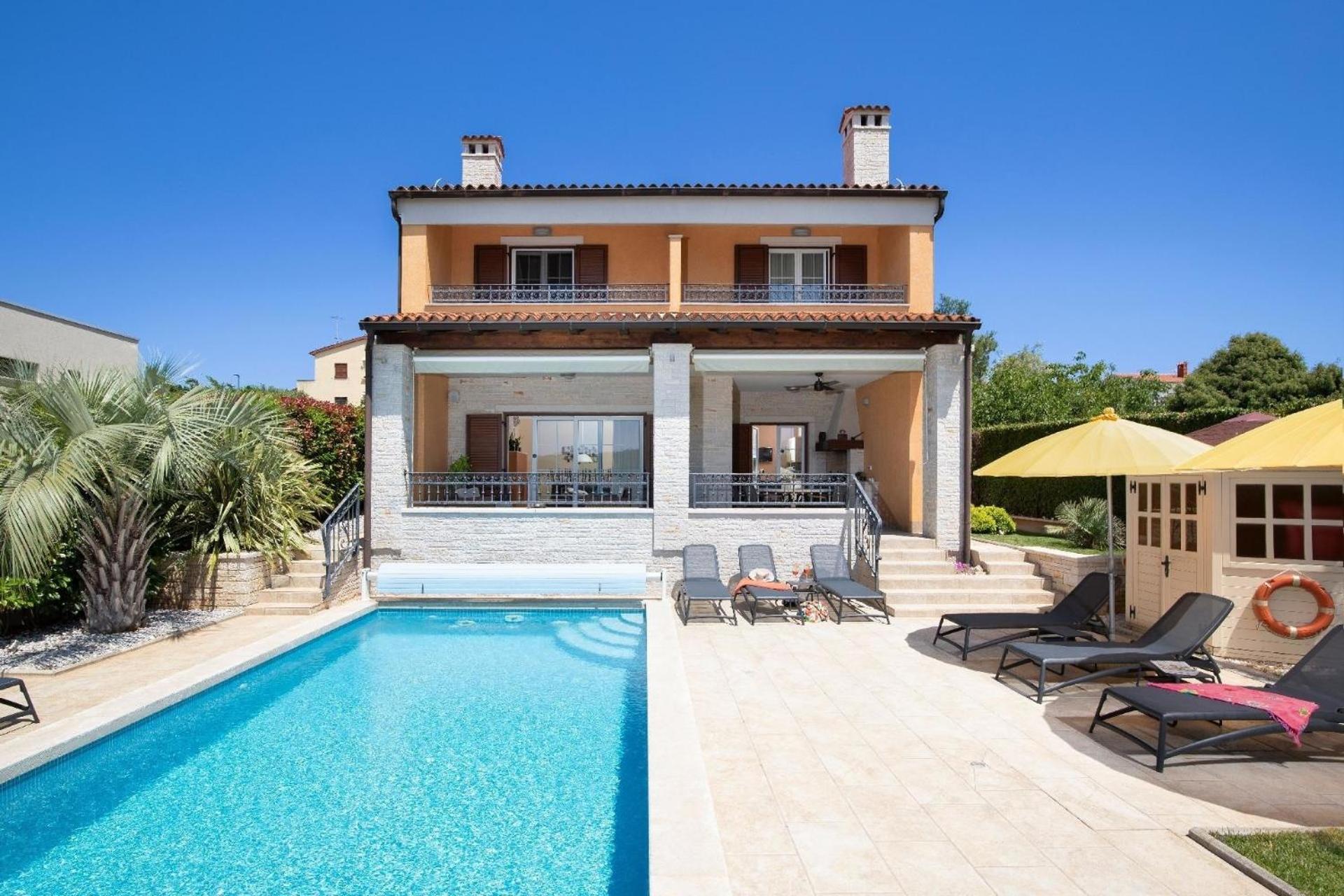 Ferienhaus In Pomer Mit Privatem Beheizten Pool Und Meerblick Exterior photo